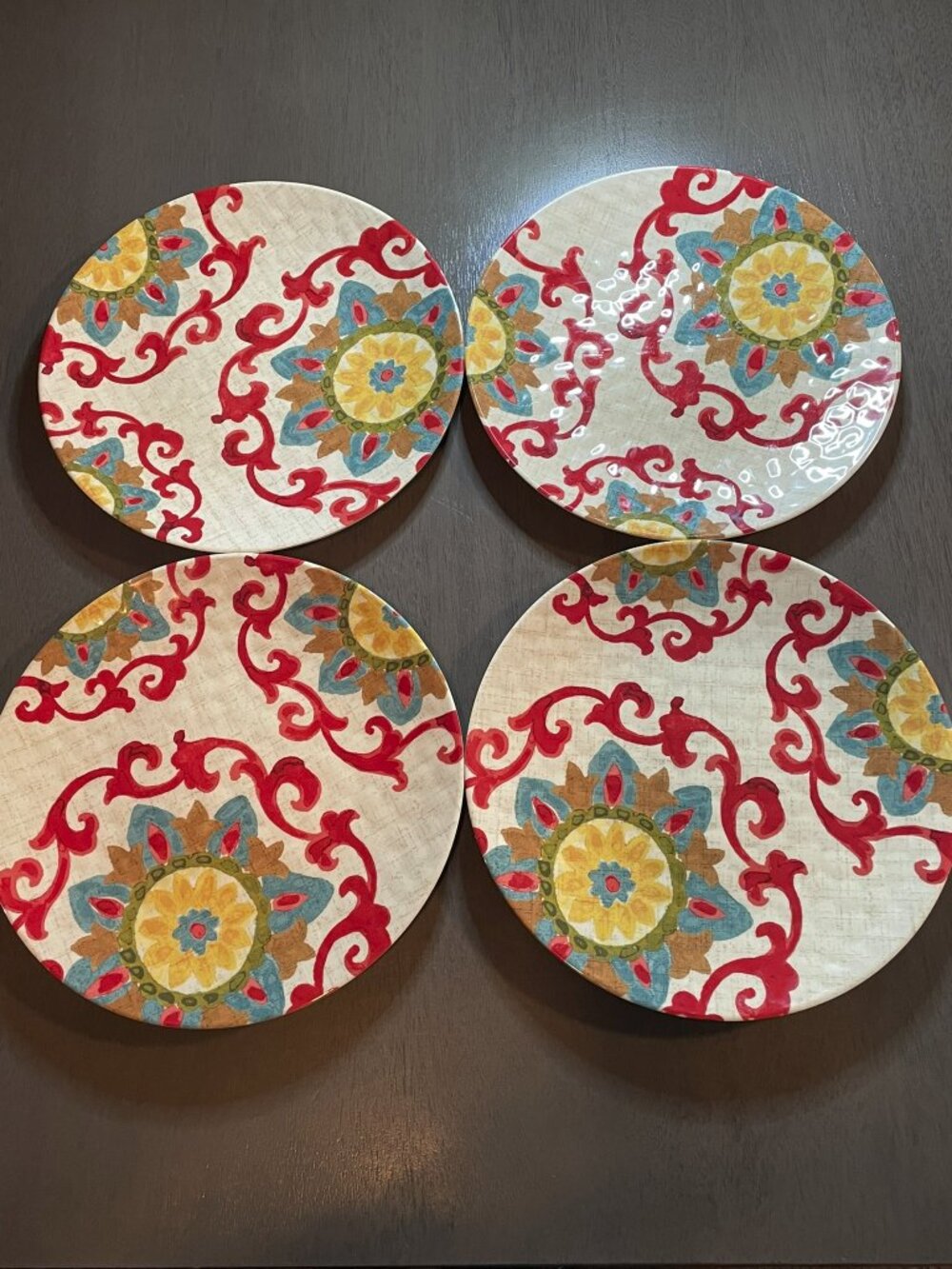 Better Homes & Gardens Melamine Salad Plates Set of 4 Red Floral 11" Dinner